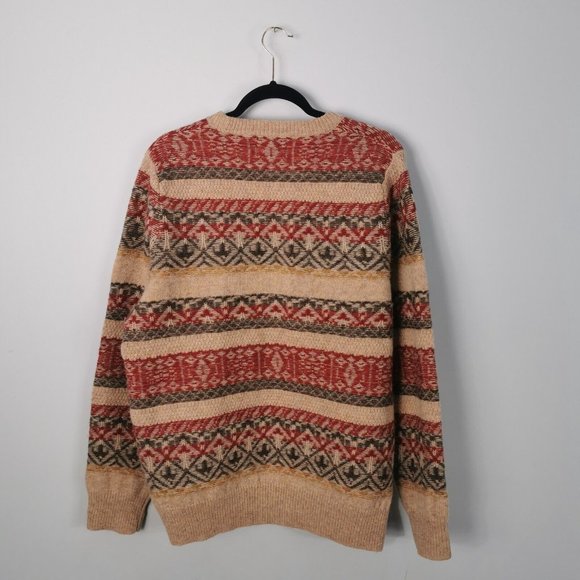 JOHN LEWIS Fair Isle Weave Wool Jumper Oatmeal Red Grey Patterned Size Large 44" - Picture 2 of 8